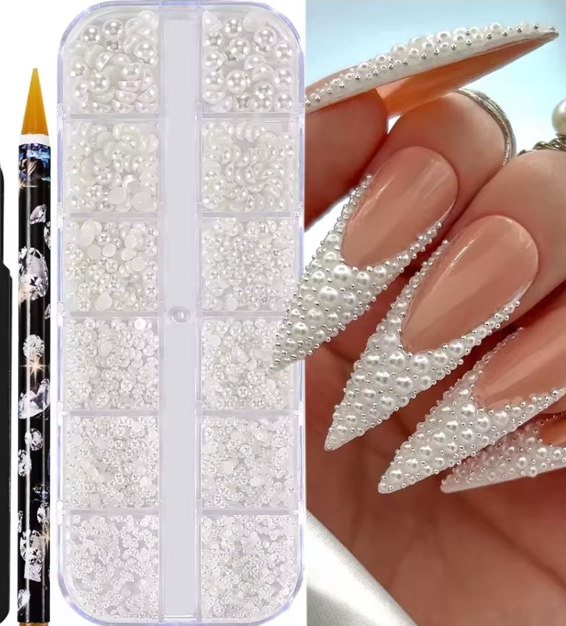 Nail pearls white flat