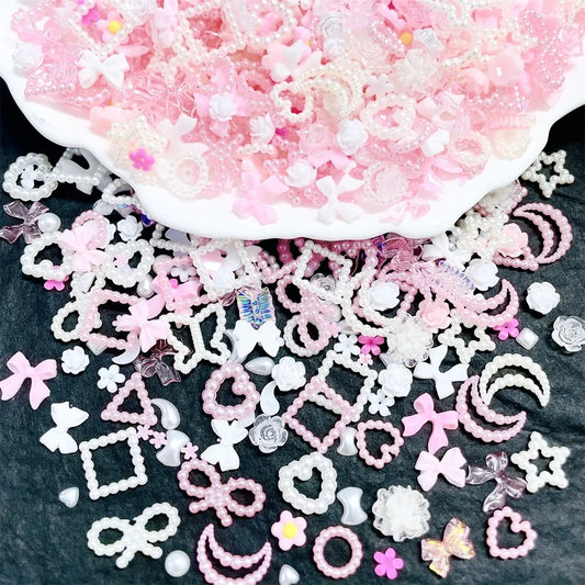 Nail art 50 pcs charms pink and white