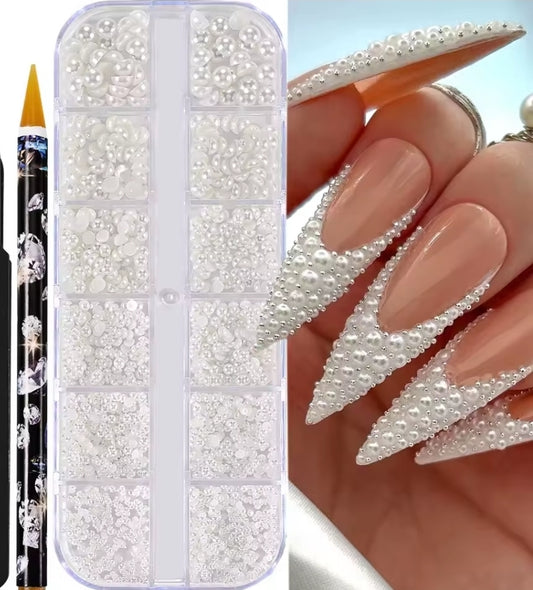 Nail pearls white flat